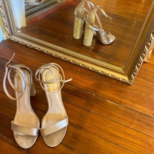 Sparkly party block heel sandals, size 7.5